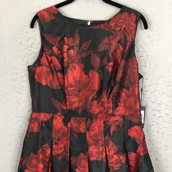 Tommy Hilfiger Dress Women 12 Red Black Jacquard Dark Floral Shiny Event NEW - Picture 2 of 16